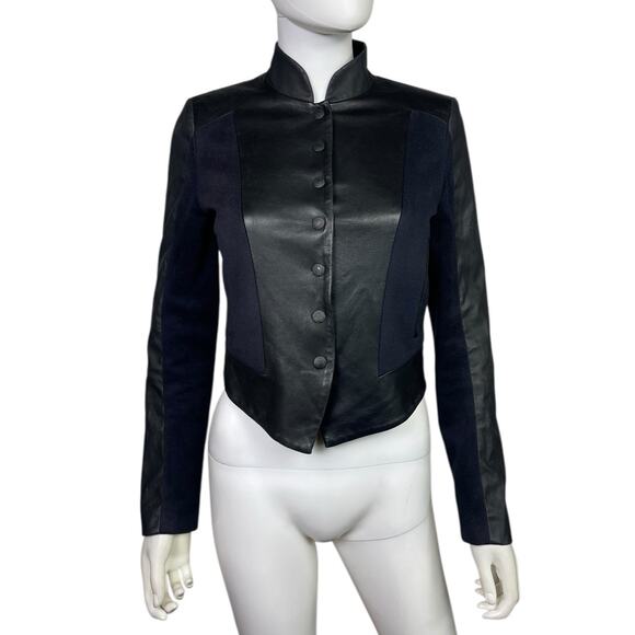 Rag & Bone Women's 0 Black Navy Lamb Leather Biker Snap Jacket EUC - Picture 1 of 4